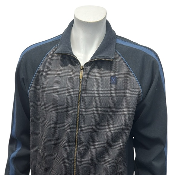 Marc Ecko Cut & Sew Blue Gray Plaid Full Zip Track Jacket with Pockets Large LG - Picture 8 of 13